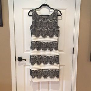 White Cocktail Dress with Black Lace Detailing